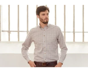 Bexley Chemises À Carreaux*Chemise Beige Twill A Carreaux - Poche Poitrine - Benetth | Beige Et Marron