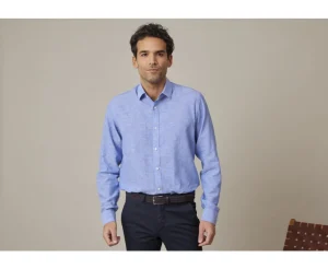 Bexley Coupe Ajustée Raccourcie*Chemise Coton Lin Chambray Bleu Et Ocean Silbert Chambray Bleu Ocean