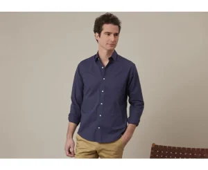 Bexley Coupe Ajustée Raccourcie*Chemise Coton Lin Silbert Marine