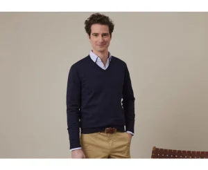 Bexley Pulls En Coton Bio/Cachemire*Pull Fin Homme Col V Coton/Cachemire Valton Navy